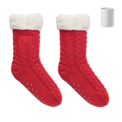 Picture of PAIR OF SLIPPER SOCKS L in Red.