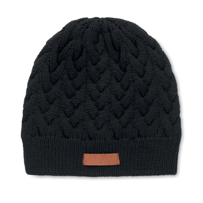 Picture of CABLE KNIT BEANIE in RPET in Black.