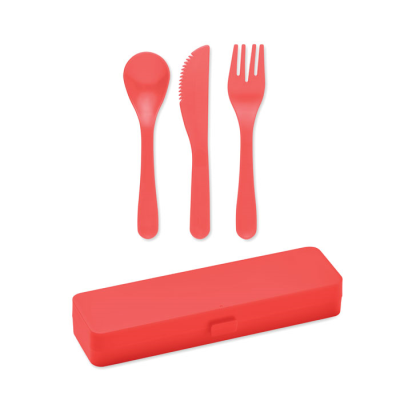 Picture of CUTLERY SET RECYCLED PP in Red.