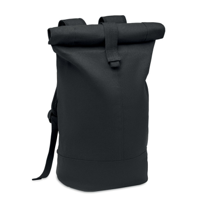 Picture of ROLLTOP WASHED CANVAS BACKPACK RUCKSACK in Black.