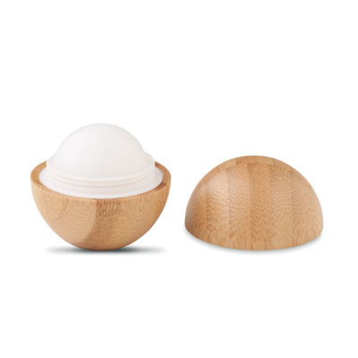 Picture of LIP BALM in Round Bamboo Case in Brown.