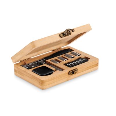 Picture of 13 PIECE TOOL SET, BAMBOO CASE in Brown