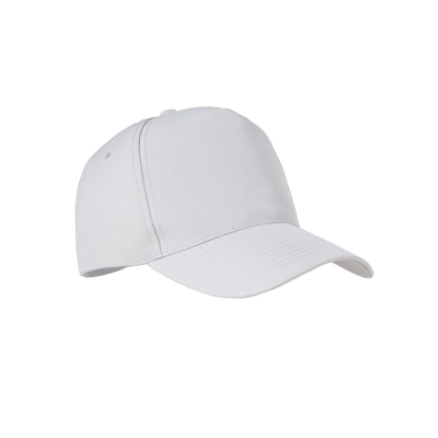 Picture of RPET 5 PANEL BASEBALL CAP in White.