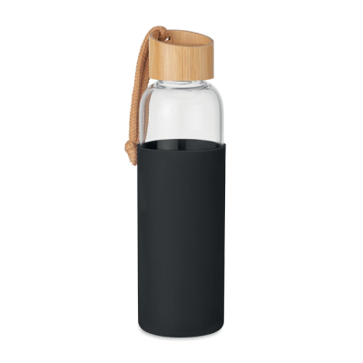 Picture of GLASS BOTTLE 500 ML in Pouch in Black.