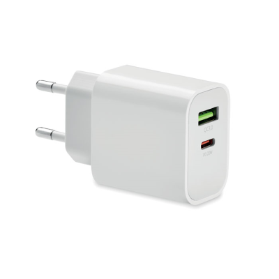 Picture of 18W 2 PORT USB CHARGER EU PLUG in White