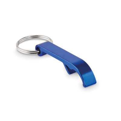 RECYCLED ALUMINIUM METAL KEYRING in Blue.