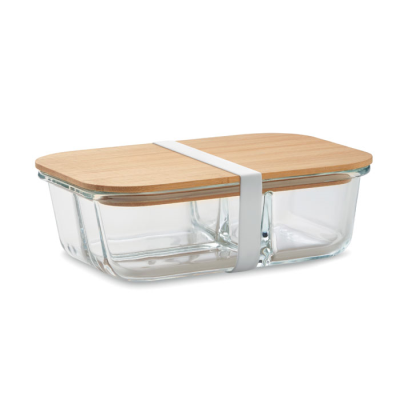 Picture of GLASS LUNCH BOX with Bamboo Lid in White.