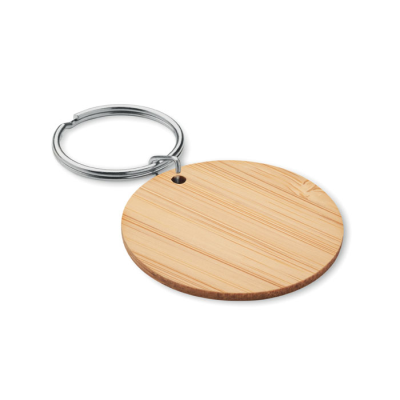 ROUND BAMBOO KEYRING in Brown.