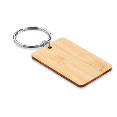 Picture of RECTANGULAR BAMBOO KEYRING in Brown.