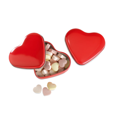 Picture of HEART TIN BOX with Candies in Red.