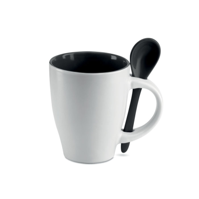 Picture of BICOLOUR MUG with Spoon 250 Ml in Black.