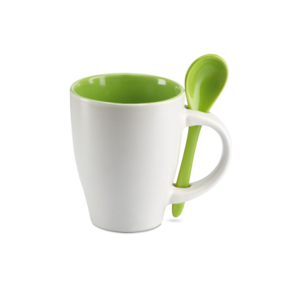 Picture of BICOLOUR MUG with Spoon 250 Ml in Green.