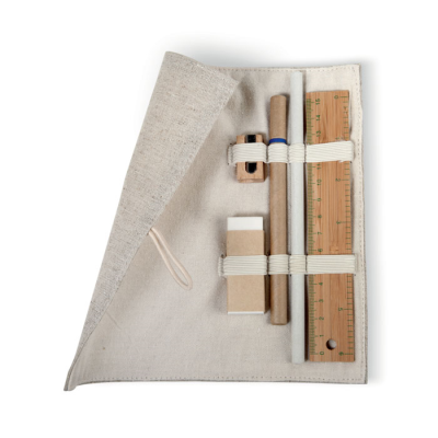 Picture of STATIONERY SET in Cotton Pouch in Brown.