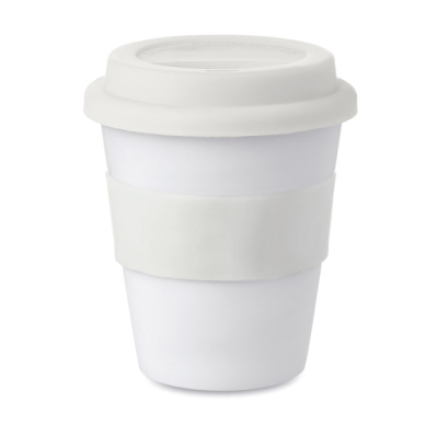 Picture of PP TUMBLER WITH SILICON LID in White.