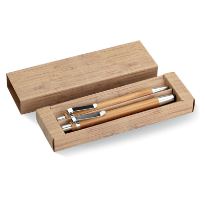 Picture of BAMBOO PEN AND PENCIL SET in Brown.