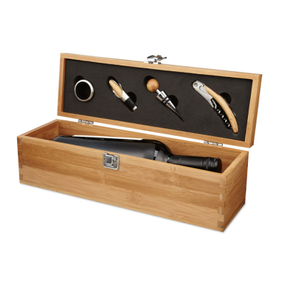 Picture of WINE SET in Bamboo Box in Brown