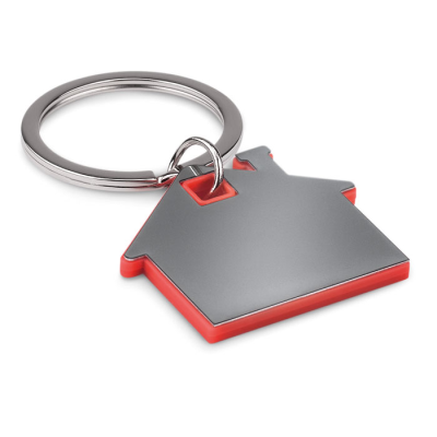 Picture of HOUSE SHAPE PLASTIC KEYRING in Red