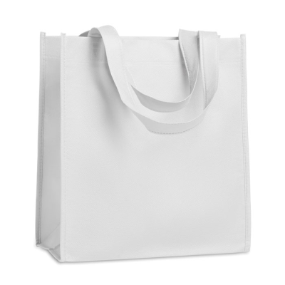 80G NONWOVEN SHOPPER TOTE BAG in White.