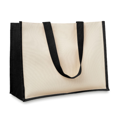 Picture of JUTE AND CANVAS SHOPPER TOTE BAG in Black.