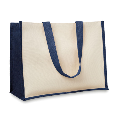 Picture of JUTE AND CANVAS SHOPPER TOTE BAG in Blue.