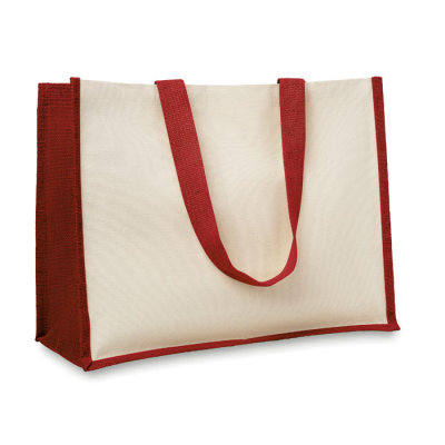 Picture of JUTE AND CANVAS SHOPPER TOTE BAG in Red.
