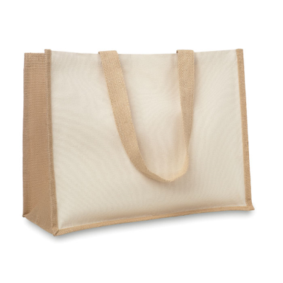 Picture of JUTE AND CANVAS SHOPPER TOTE BAG in Beige.