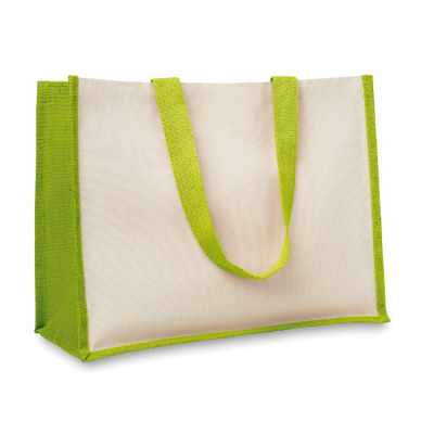 Picture of JUTE AND CANVAS SHOPPER TOTE BAG in Lime.