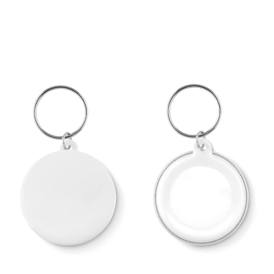 Picture of SMALL PIN BUTTON KEYRING in White.