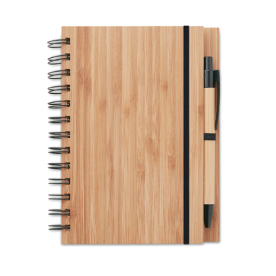 Picture of BAMBOO NOTE BOOK with Pen Lined in Brown.