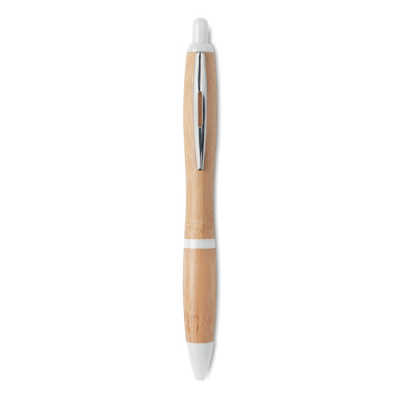 Picture of BALL PEN in ABS & Bamboo in White