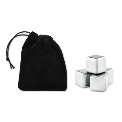 Picture of SET OF 4 SS ICE CUBES in Pouch in Black.