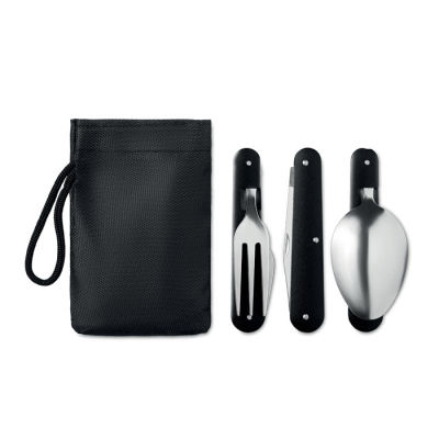 Picture of 3-PIECE CAMPING UTENSILS SET in Black.