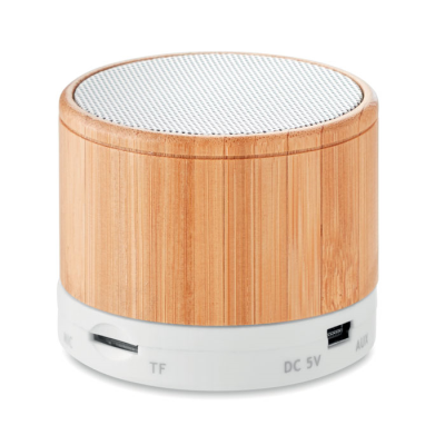 Picture of ROUND BAMBOO CORDLESS SPEAKER in White