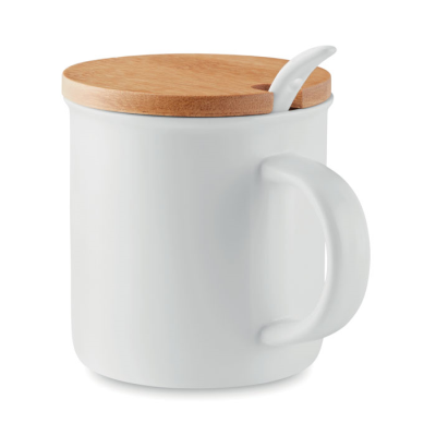 Picture of PORCELAIN MUG with Spoon in White.