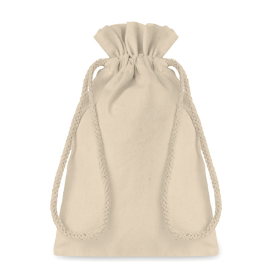 Picture of SMALL COTTON DRAW CORD BAG in Brown