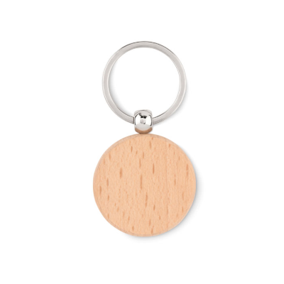 Picture of ROUND WOOD KEYRING in Brown.