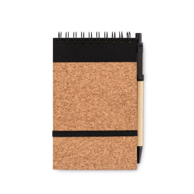 Picture of A6 CORK NOTE PAD with Pen in Black.