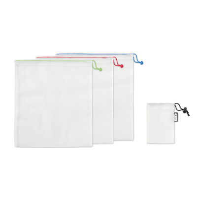 Picture of SET OF 3 RPET MESH FOOD BAGS in White.