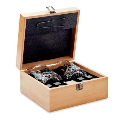 Picture of WHISKY SET in Bamboo Box in Brown.