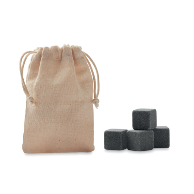 Picture of 4 STONE ICE CUBES in Pouch in Brown.
