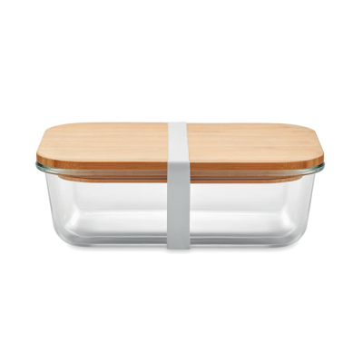 Picture of GLASS LUNCH BOX with Bamboo Lid in White