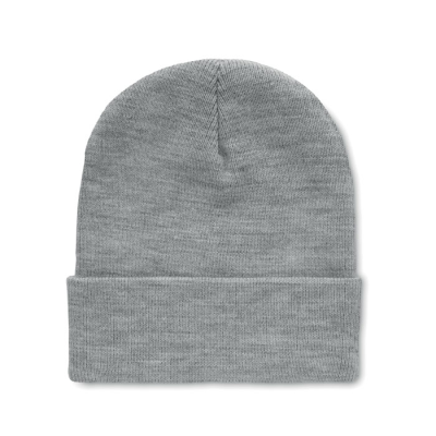 Picture of BEANIE HAT IN RPET with Cuff in White & Grey.