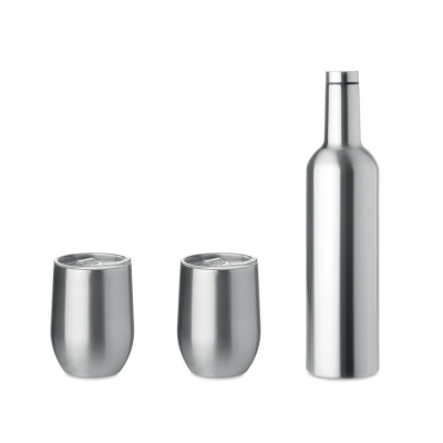 Picture of DOUBLE WALLED BOTTLE & MUG SET in Matt Silver.