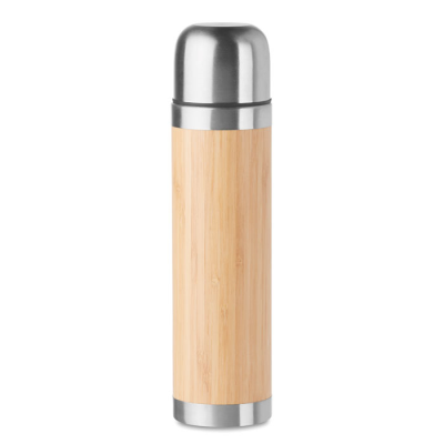 Picture of DOUBLE WALL BAMBOO COVER FLASK in Brown.