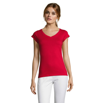 Picture of MOON LADIES V-NECK TEE SHIRT in Red
