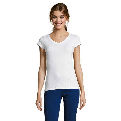Picture of MOON LADIES V-NECK TEE SHIRT in White.
