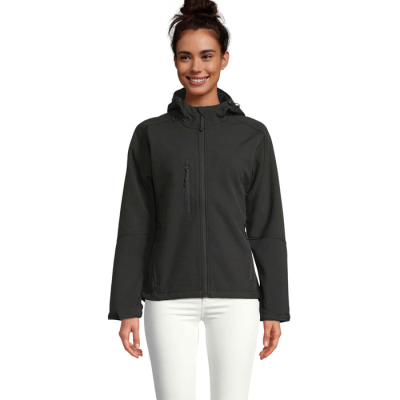 Picture of REPLAY LADIES HOOD SOFTSHELL in Black