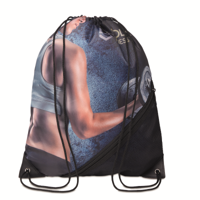 Picture of FULL COLOUR RECYCLED PET DRAWSTRING BAG with Zipper & Mesh Pocket