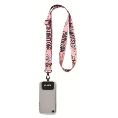 Picture of SUBLIMATED ADJUSTABLE RECYCLED POLYESTER (RPET) CROSSBODY MOBILE PHONE HOLDER