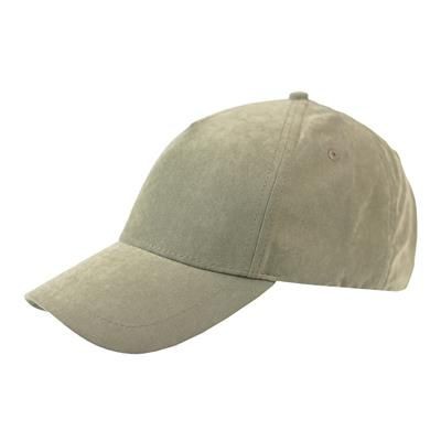 Picture of 100% HEAVY WASHED POLYESTER SUEDE 5 PANEL CAP with Brass Buckle Adjuster in Olive.